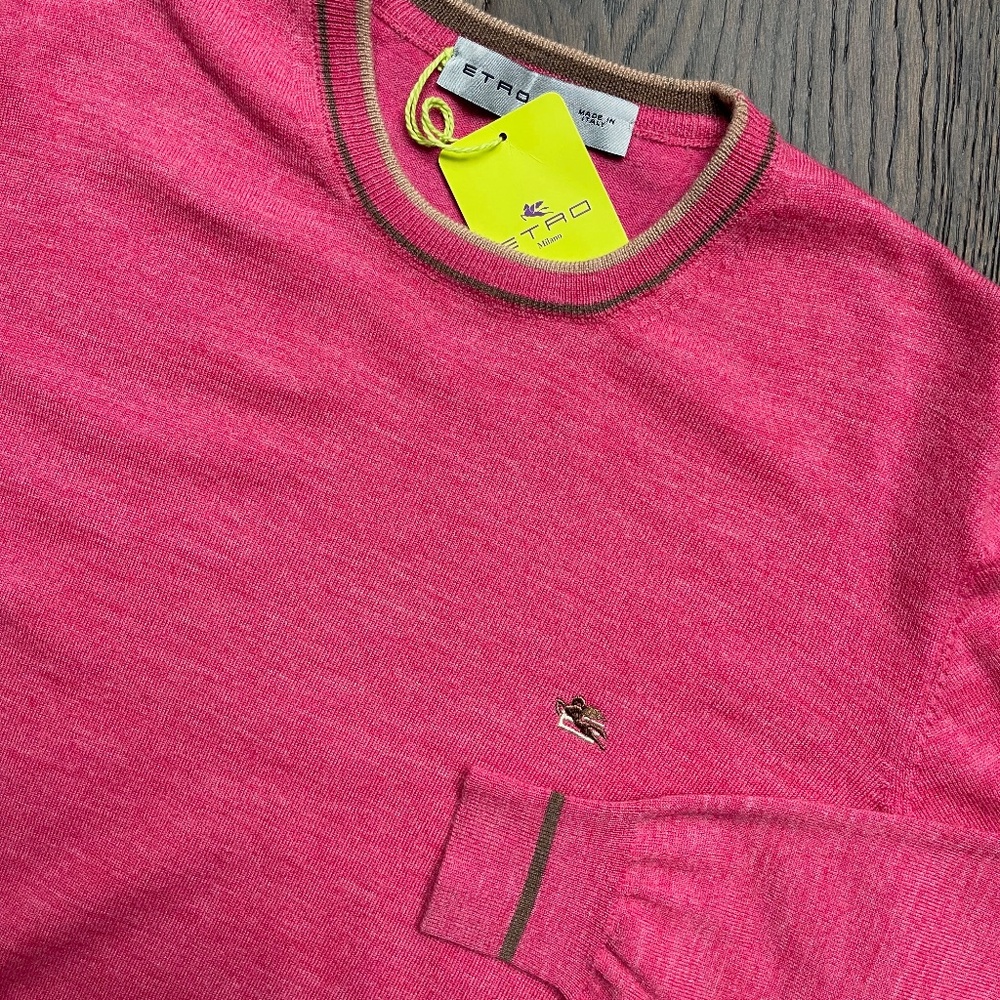 New Etro Sweater Crewneck Virgin Wool Pink Sweater Pullover
